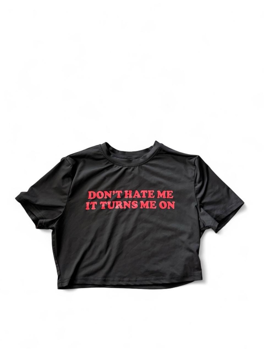 SHEIN Black Crop Top with Red Slogan
